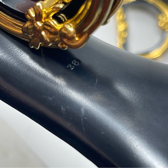 Dolce&Gabbana Black Gold Sculpted-Heel Baroque DG Patent Leather Sandals sz 38 8 - Picture 9 of 13